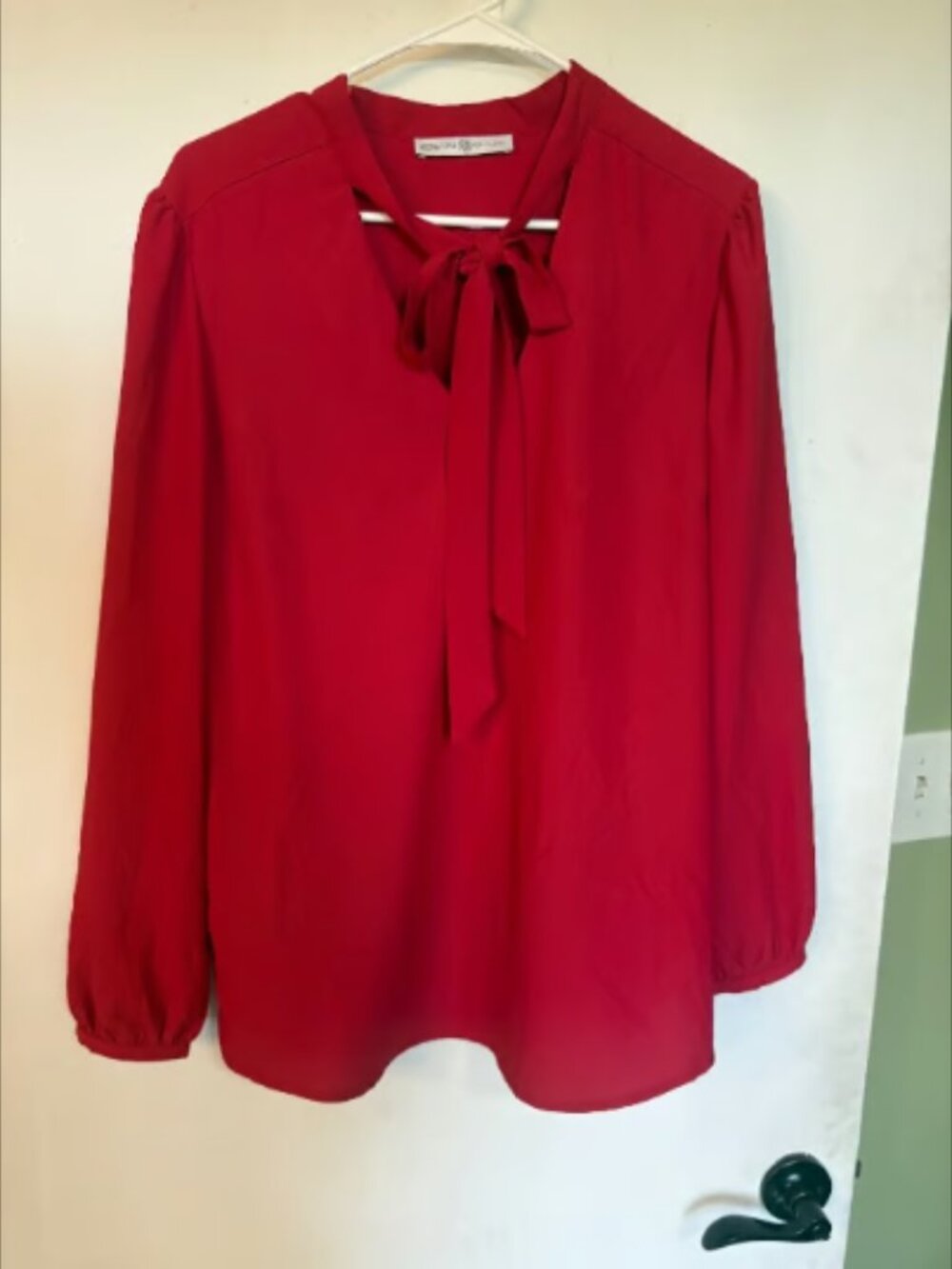 Women's Red Long Sleeve Bow Neck Blouse